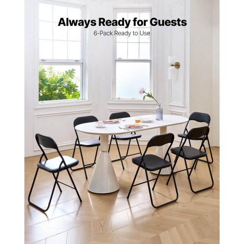 6 Pack Folding Chairs Foldable Leather Chairs with Heavy Duty Metal Frame
