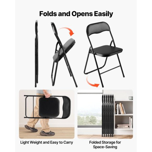 6 Pack Folding Chairs Foldable Leather Chairs with Heavy Duty Metal Frame