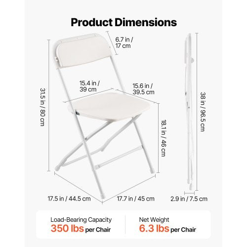 4 Pack Folding Chairs Foldable Plastic Chairs with Heavy Duty Metal Frame