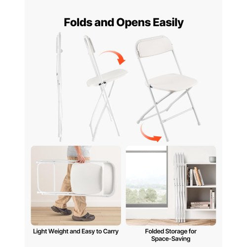 4 Pack Folding Chairs Foldable Plastic Chairs with Heavy Duty Metal Frame
