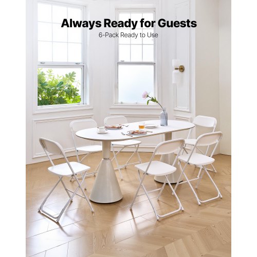 6 Pack Folding Chairs Foldable Plastic Chairs with Heavy Duty Metal Frame
