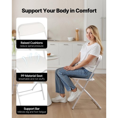 6 Pack Folding Chairs Foldable Plastic Chairs with Heavy Duty Metal Frame
