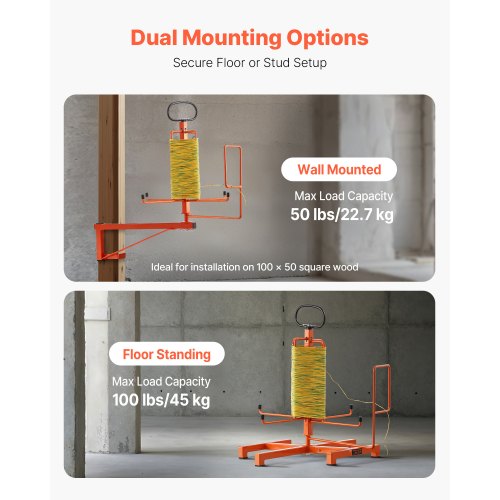 Cable Dispenser Floor or Stud Mounted Wire Spool Rack Portable Wire Rack