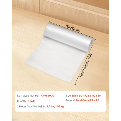 Vacuum Sealer Bags 2 Rolls 11 In x 50 Ft NonBPA Food Grade Seal A Meal