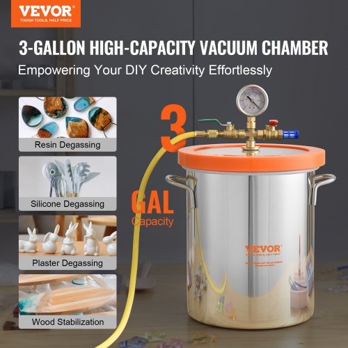 3 Gallon Vacuum Chamber Upgraded Tempered Glass Lid Vacuum Degassing