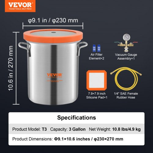 3 Gallon Vacuum Chamber Upgraded Tempered Glass Lid Vacuum Degassing