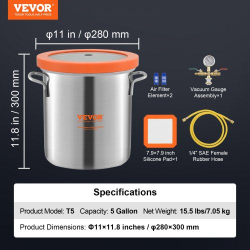 5 Gallon Vacuum Chamber Upgraded Tempered Glass Lid Vacuum Degassing