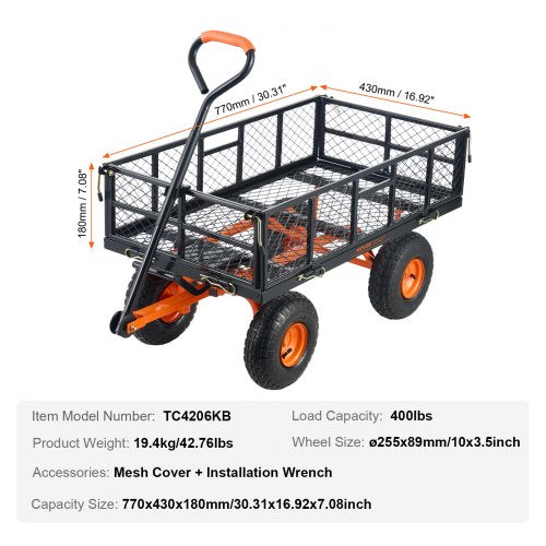 Garden Cart Sturdy Metal Utility Wagon with Simple Assembly Versatile Dump