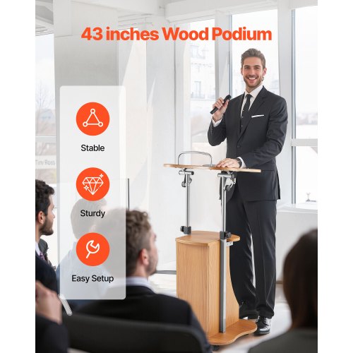 Podium Stand 43Inch Wooden Lectern Portable Laptop Desk with Lockable