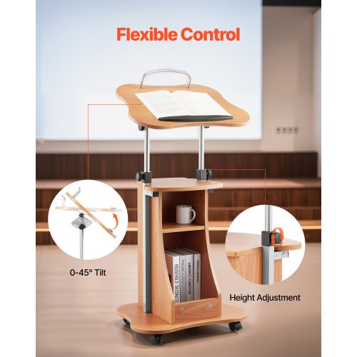 Podium Stand 43Inch Wooden Lectern Portable Laptop Desk with Lockable