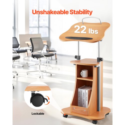Podium Stand 43Inch Wooden Lectern Portable Laptop Desk with Lockable