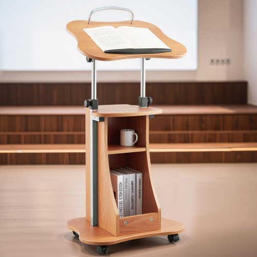 Podium Stand 43Inch Wooden Lectern Portable Laptop Desk with Lockable