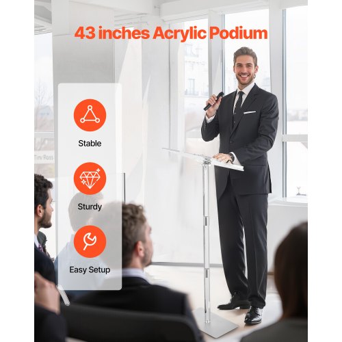 Podium Stand 43Inch Acrylic Lectern Portable Laptop Desk with Wide