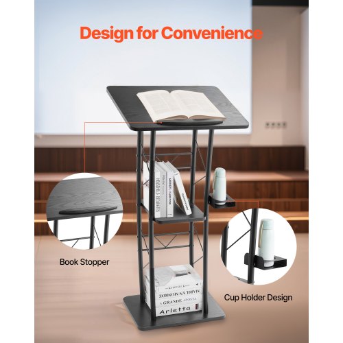 Podium Stand 47Inch Metal Lectern Curved Standing Podium with Wide