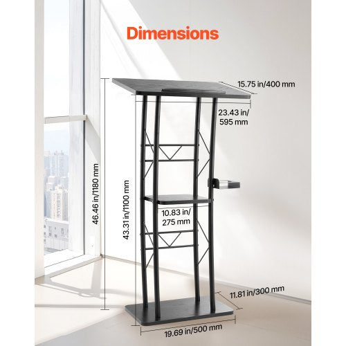 Podium Stand 47Inch Metal Lectern Curved Standing Podium with Wide