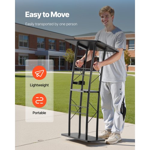 Podium Stand 47Inch Metal Lectern Curved Standing Podium with Wide