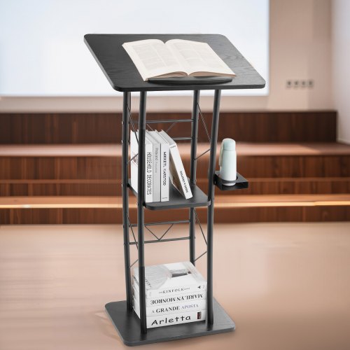 Podium Stand 47Inch Metal Lectern Curved Standing Podium with Wide