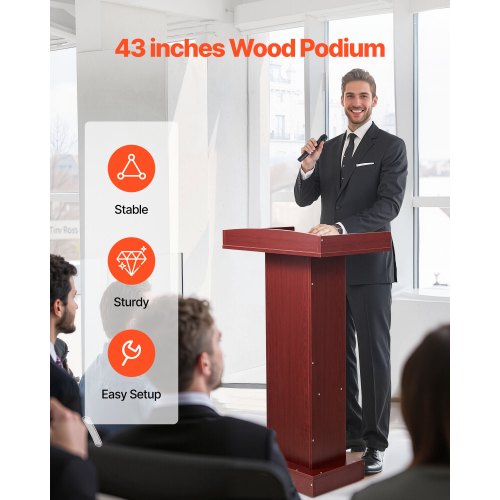 Podium Stand 41Inch Wooden Lectern Laptop Desk with Wide Reading Surface