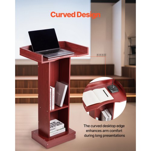 Podium Stand 41Inch Wooden Lectern Laptop Desk with Wide Reading Surface