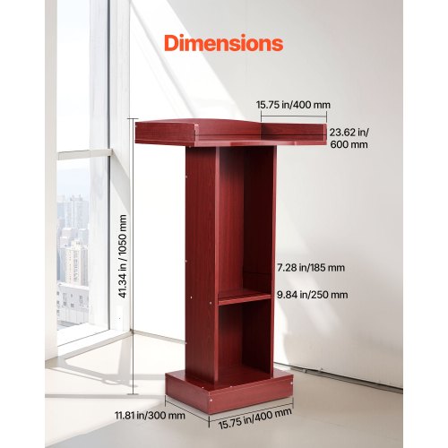 Podium Stand 41Inch Wooden Lectern Laptop Desk with Wide Reading Surface
