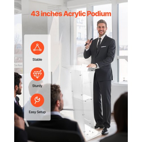 Podium Stand 43Inch Acrylic Lectern Portable Laptop Desk with Wide 1