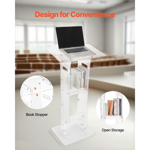 Podium Stand 43Inch Acrylic Lectern Portable Laptop Desk with Wide 1