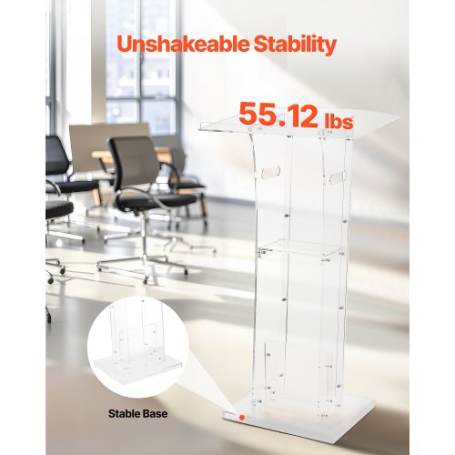 Podium Stand 43Inch Acrylic Lectern Portable Laptop Desk with Wide 1