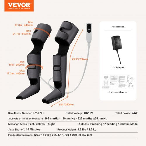Full Leg Massager Air Compression Leg Massager for Foot Calf Thigh Knee 3