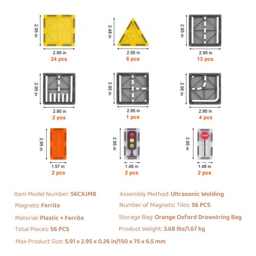Magnetic Tiles 56 PCS Magnetic Road Building Blocks for Kids Magnet