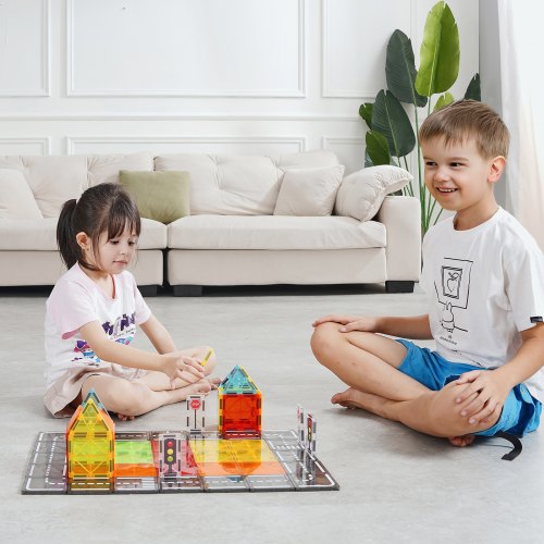 Magnetic Tiles 56 PCS Magnetic Road Building Blocks for Kids Magnet
