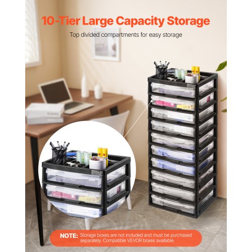 Plastic Storage Organizer 10Tier Large Capacity with Organizer Top Black