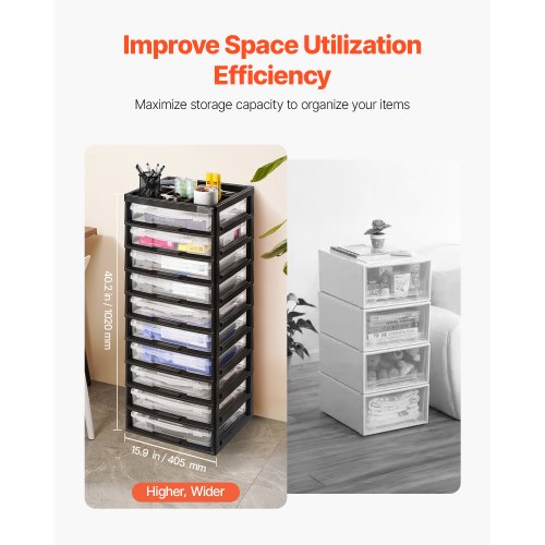Plastic Storage Organizer 10Tier Large Capacity with Organizer Top Black