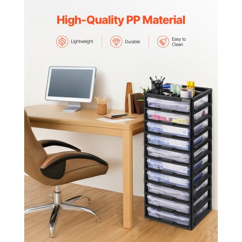 Plastic Storage Organizer 10Tier Large Capacity with Organizer Top Black