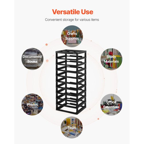 Plastic Storage Organizer 10Tier Large Capacity with Organizer Top Black
