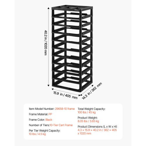 Plastic Storage Organizer 10Tier Large Capacity with Organizer Top Black