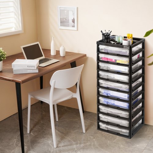 Plastic Storage Organizer 10Tier Large Capacity with Organizer Top Black