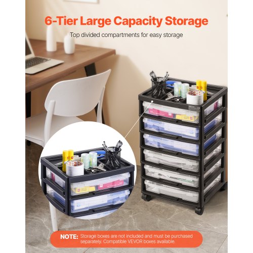 Scrapbook Rolling Storage Cart 6Tier Large Capacity with Organizer Top