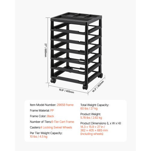 Scrapbook Rolling Storage Cart 6Tier Large Capacity with Organizer Top