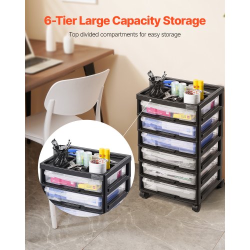 Scrapbook Rolling Storage Cart 6Tier Large Capacity with Organizer Top