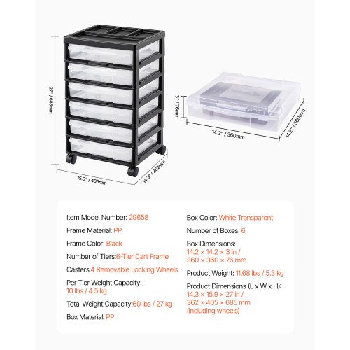 Scrapbook Rolling Storage Cart 6Tier Large Capacity with Organizer Top