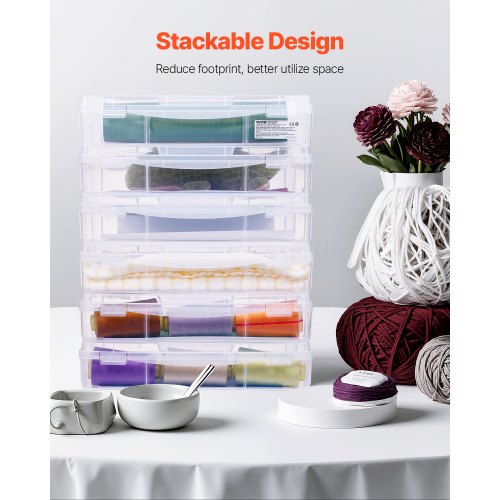 Scrapbook Paper Storage 6 Pack Stackable Plastic Board Game Boxes Clear