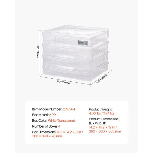 Scrapbook Paper Storage 4 Pack Stackable Plastic Board Game Boxes Clear