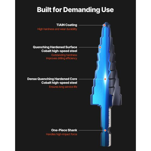 Step Drill Bit 14 to 34 inch 14 inch Hex Shank TiAlN Coating Cobalt