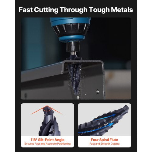 Step Drill Bit 14 to 34 inch 14 inch Hex Shank TiAlN Coating Cobalt