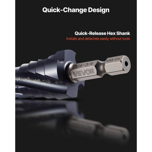 Step Drill Bit 14 to 34 inch 14 inch Hex Shank TiAlN Coating Cobalt