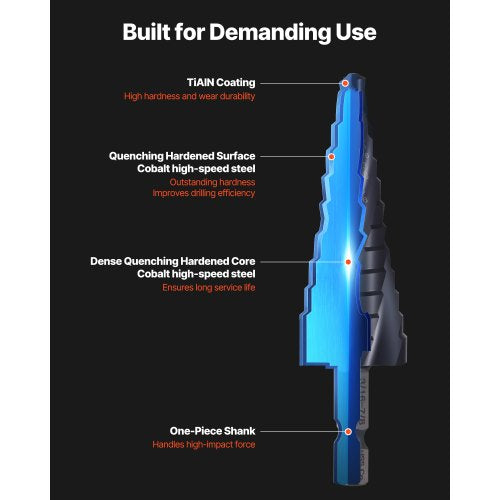 Step Drill Bit 316 to 78 inch 14 inch Hex Shank TiAlN Coating Cobalt