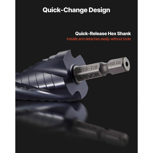 Step Drill Bit 316 to 78 inch 14 inch Hex Shank TiAlN Coating Cobalt