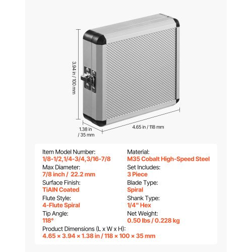 Step Drill Bit Set 18  78 inch 3 Pieces Step Drill Bits 14 inch Hex