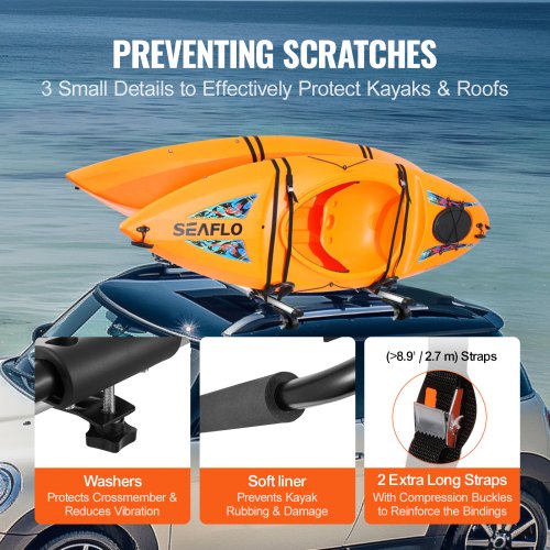 Kayak Roof Rack 2 Pairs JBar Soft Roof Rack Top Mount Tie Down Carrier