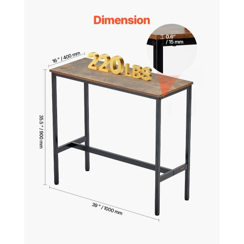Bar Table Sturdy Metal Frame High Top Pub Table Narrow Long Kitchen